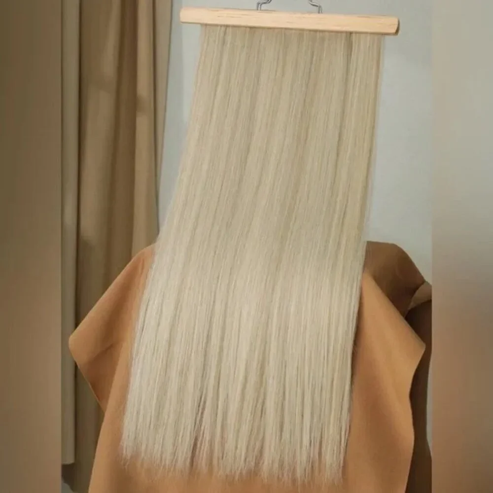 Human hair blend Extra Light Ash Blonde with highlights hair extensions